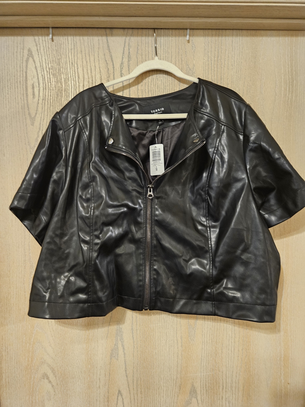 Torrid Deep Black Faux Leather Cropped Moto Jacket